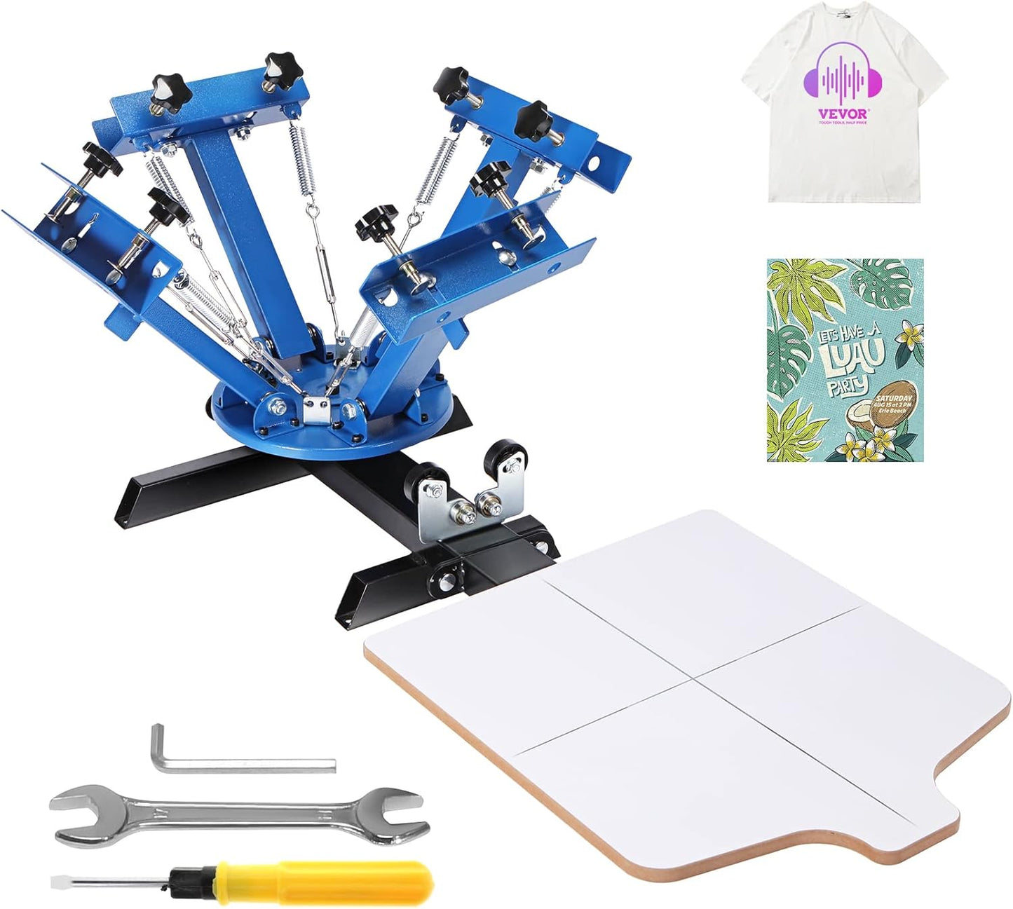 VEVOR Screen Printing Machine, 4 Color 1 Station 360° Rotable Silk Screen Printing Press, 21.2x17.7in / 54x45cm Screen Printer Press, Double-Layer Positioning Pallet for T-Shirt DIY Printing